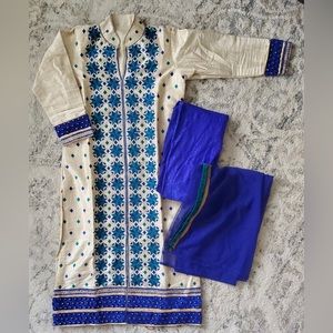 Blue phulkari churidar salwar